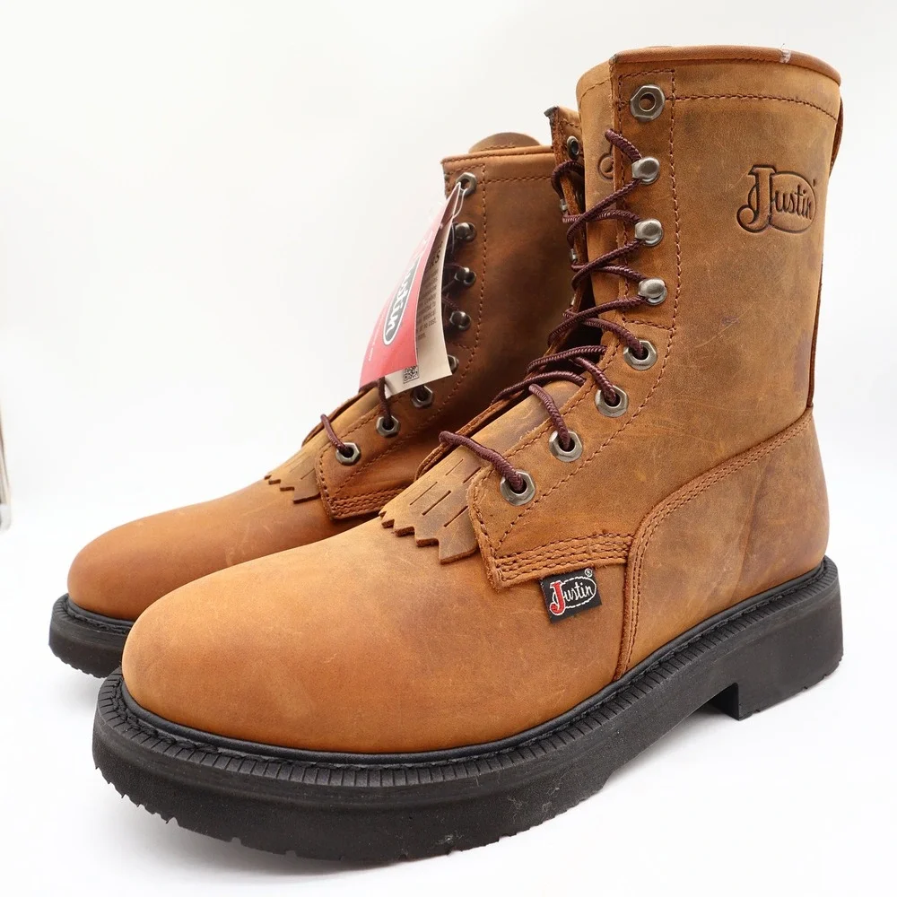 Justin Modern Work Boots Mens 9.5 D Aged Bark Brown Leather OW760 NWT Box